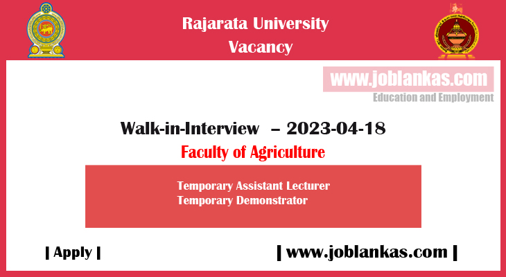 Temporary Assistant Lecturer Temporary Demonstrator Faculty Of Agriculture Rajarata 3660