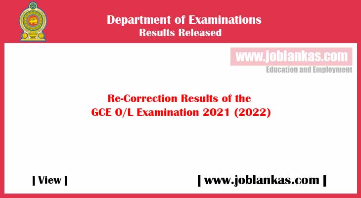 Re Correction Results Of The GCE O.L Examination 2021 2022 