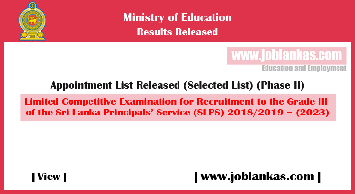 Sri Lanka Principals’ Service (SLPS) Grade III Appointment List (Stage ...