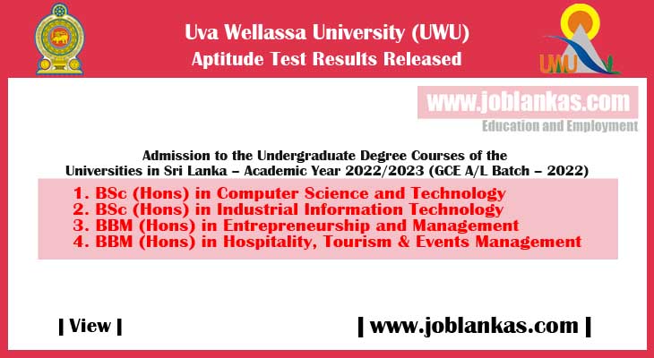 Results Released – Uva Wellassa University Aptitude Test 2023 ...